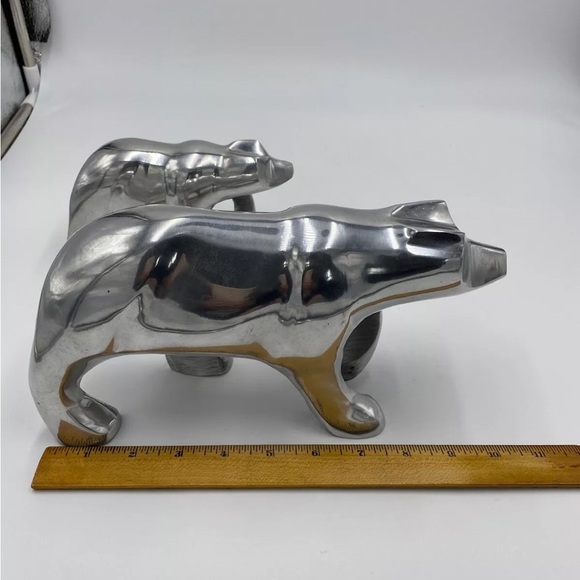 Polar Bear Figurines Chrome Metal Mama Baby Bear Holiday Winter Decor Set of 2 - Picture 11 of 11